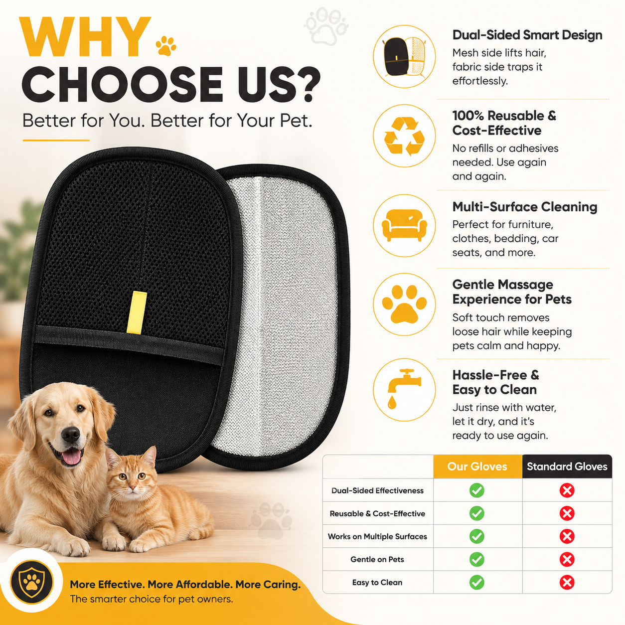Pet Hair Removal Glove for Cats & Dogs